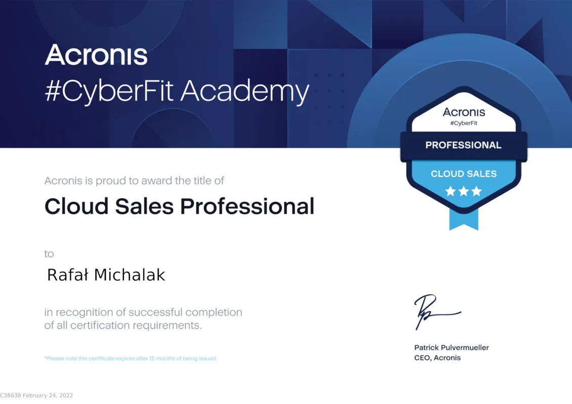 Acronis Cloud Sales Professional