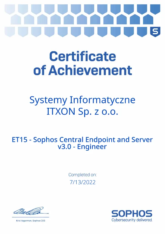 Sophos Certificate of Achievement