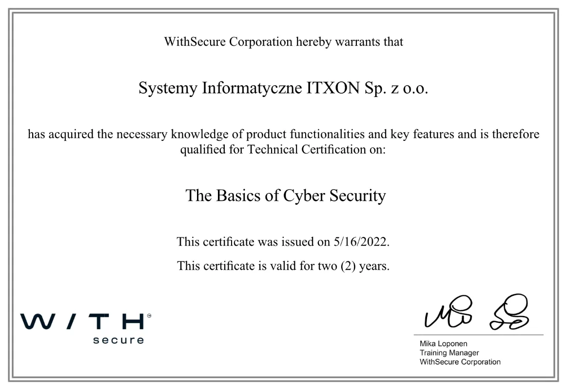 WithSecure Technical Certificate