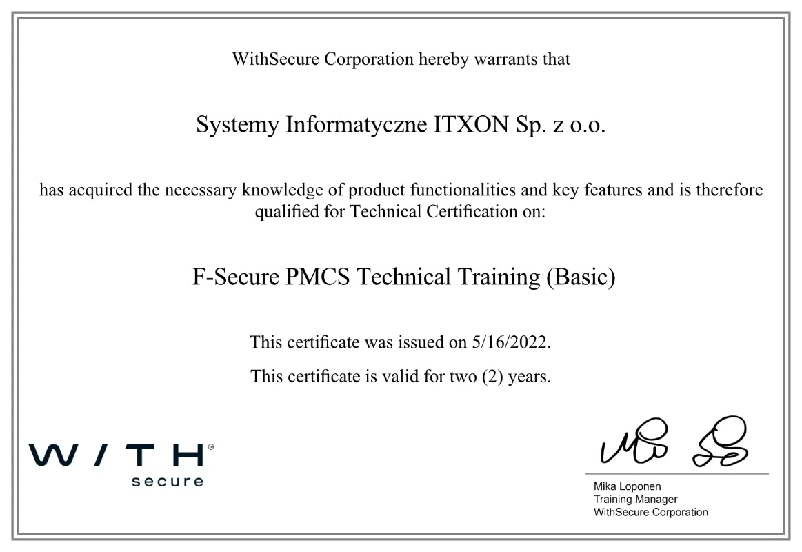 WithSecure Technical Certificate